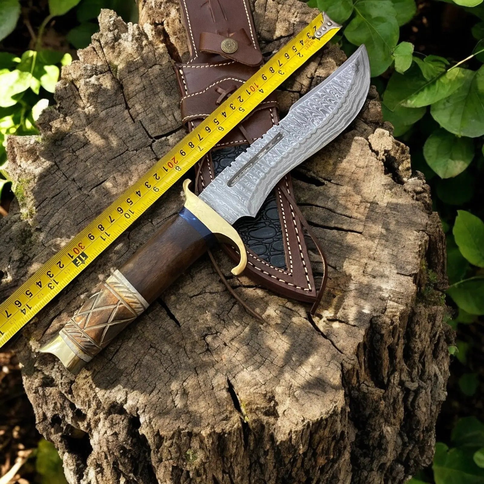 Custom Handmade Bowie Knife - 14" Damascus Steel Blade, Rosewood & Bone Handle Damascus Knife Store