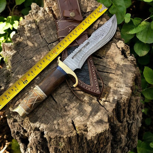 Custom Handmade Bowie Knife - 14" Damascus Steel Blade, Rosewood & Bone Handle Damascus Knife Store