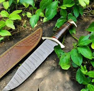 Custom Handmade Bowie Knife - 15" Damascus Steel Blade, Rosewood Handle Damascus Knife Store
