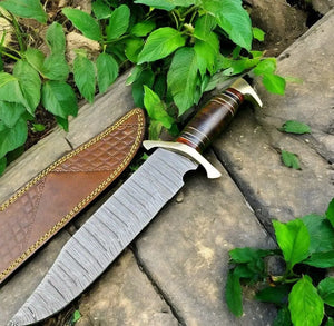 Custom Handmade Bowie Knife - 15" Damascus Steel Blade, Rosewood Handle Damascus Knife Store