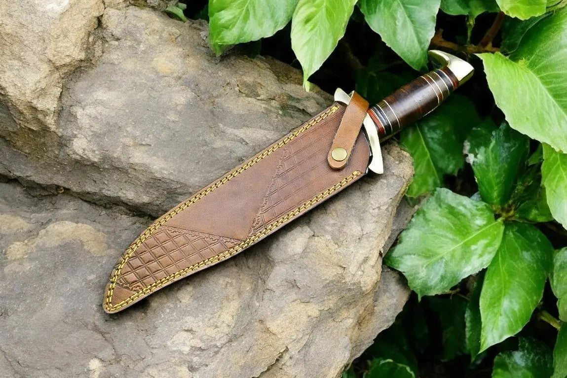 Custom Handmade Bowie Knife - 15" Damascus Steel Blade, Rosewood Handle Damascus Knife Store