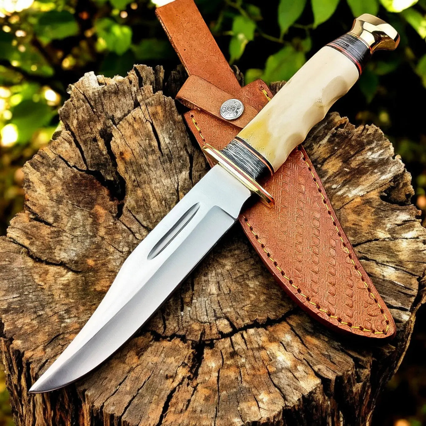 Custom Handmade Bowie Knife - D2 Steel Blade with Bone Handle by Damascus Knife Store, Damascus knife detail photo 2