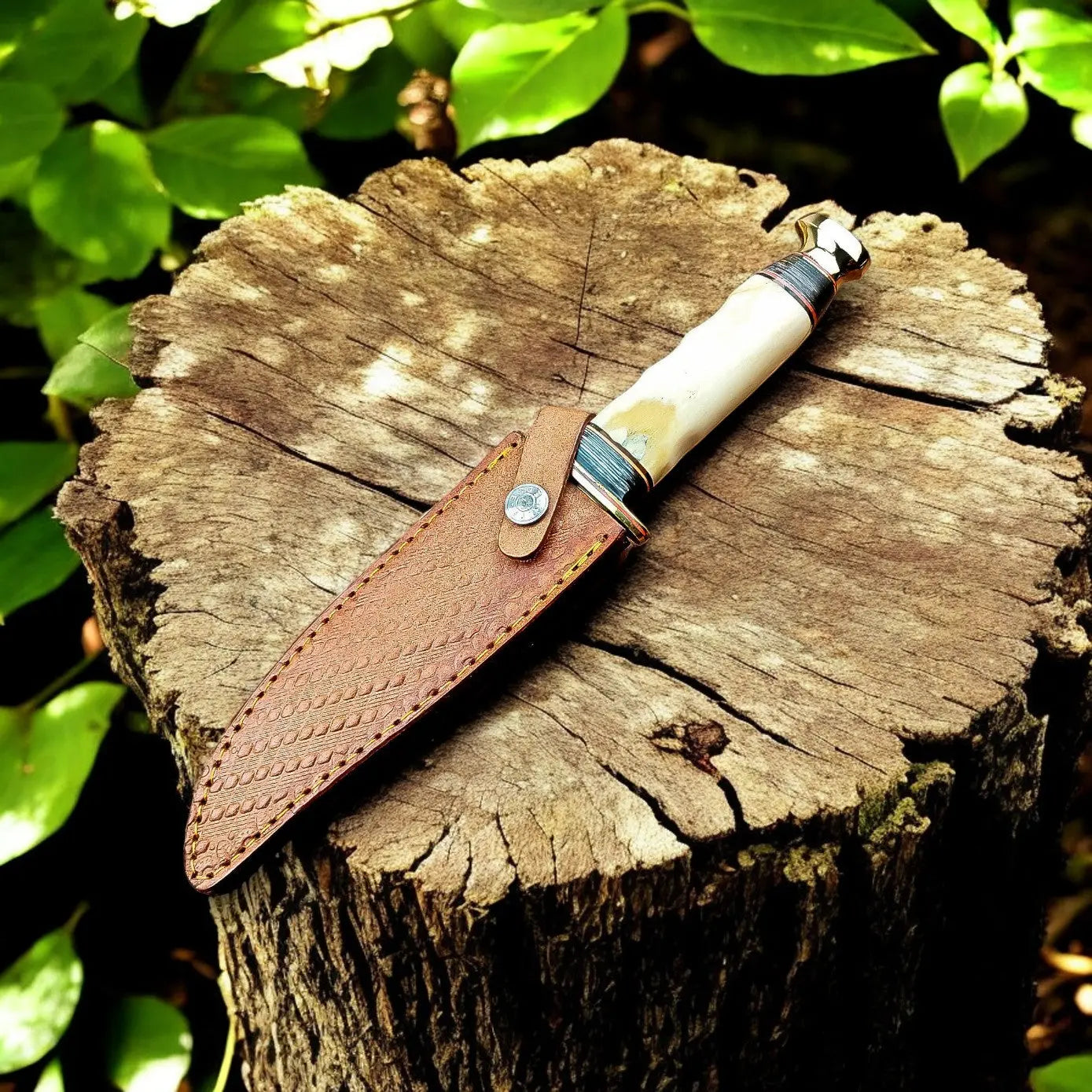 Custom Handmade Bowie Knife - D2 Steel Blade with Bone Handle by Damascus Knife Store, Damascus knife detail photo 4