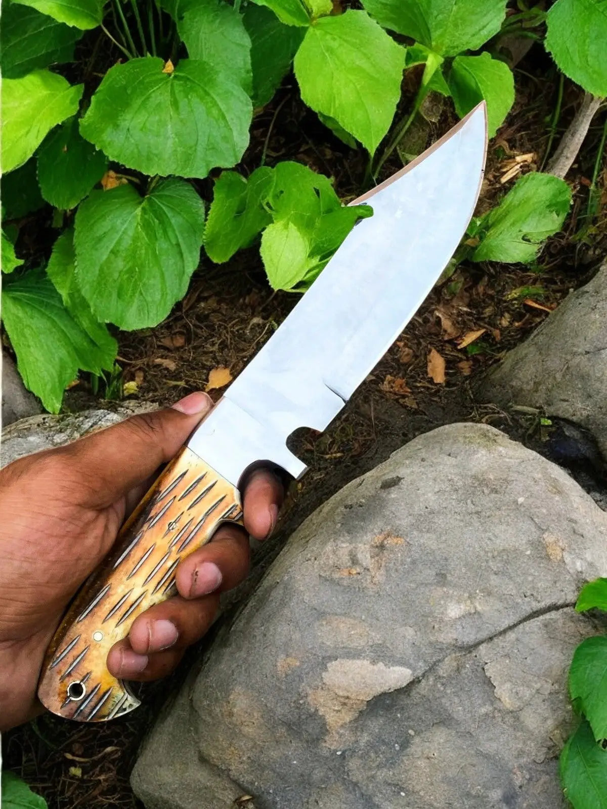 Custom Handmade Bowie Knife - D2 Steel Blade, Bone Handle, 13" Overall by Damascus Knife Store, Damascus knife main product photo