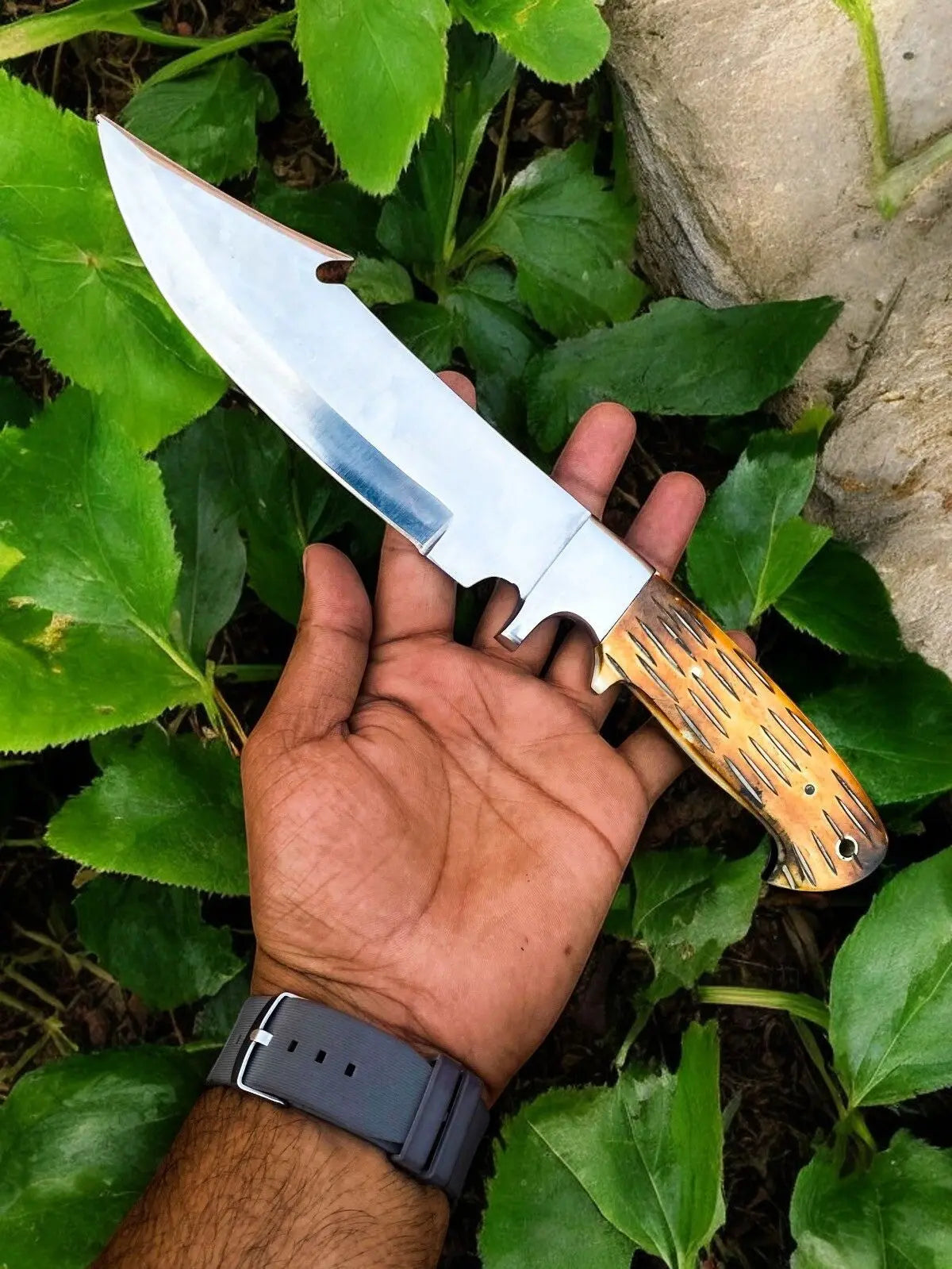 Custom Handmade Bowie Knife - D2 Steel Blade, Bone Handle, 13" Overall by Damascus Knife Store, Damascus knife detail photo 2