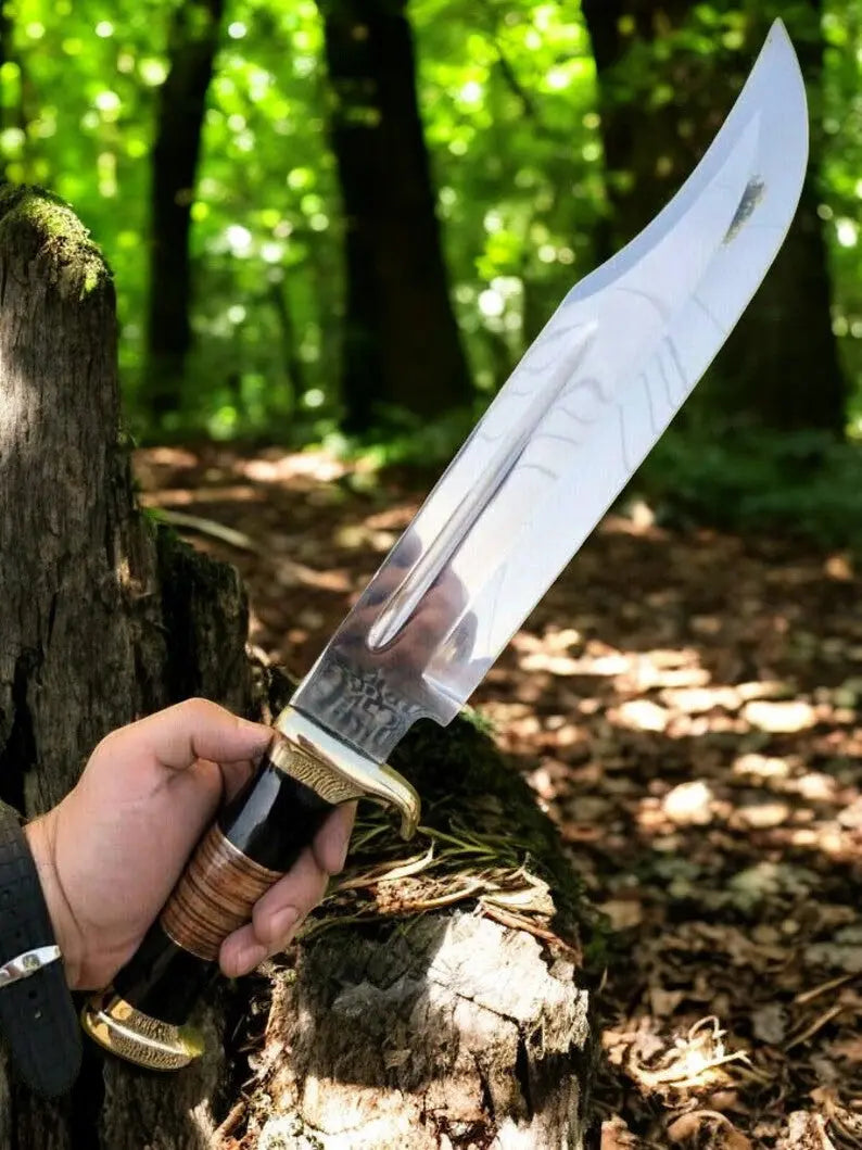 Custom Handmade Bowie Knife – 17" Buffalo Horn Handle by Damascus Knife Store, Damascus knife main product photo