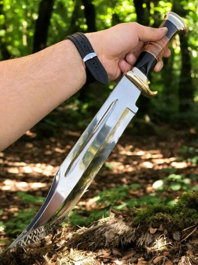 Custom Handmade Bowie Knife – 17" Buffalo Horn Handle by Damascus Knife Store, Damascus knife detail photo 2