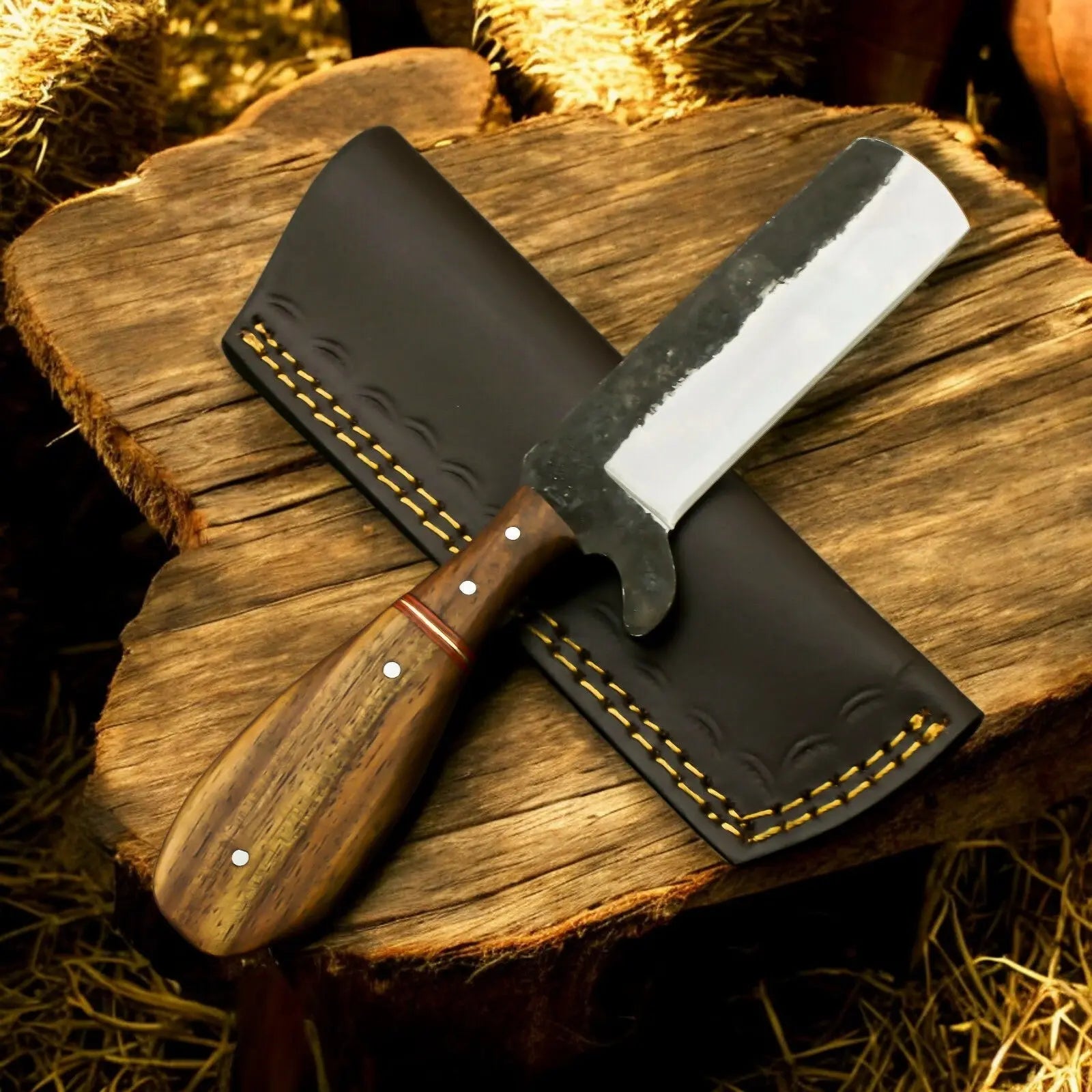 Custom Handmade Bull Cutter Knife – 1095 Forged Steel by Damascus Knife Store, Damascus knife main product photo