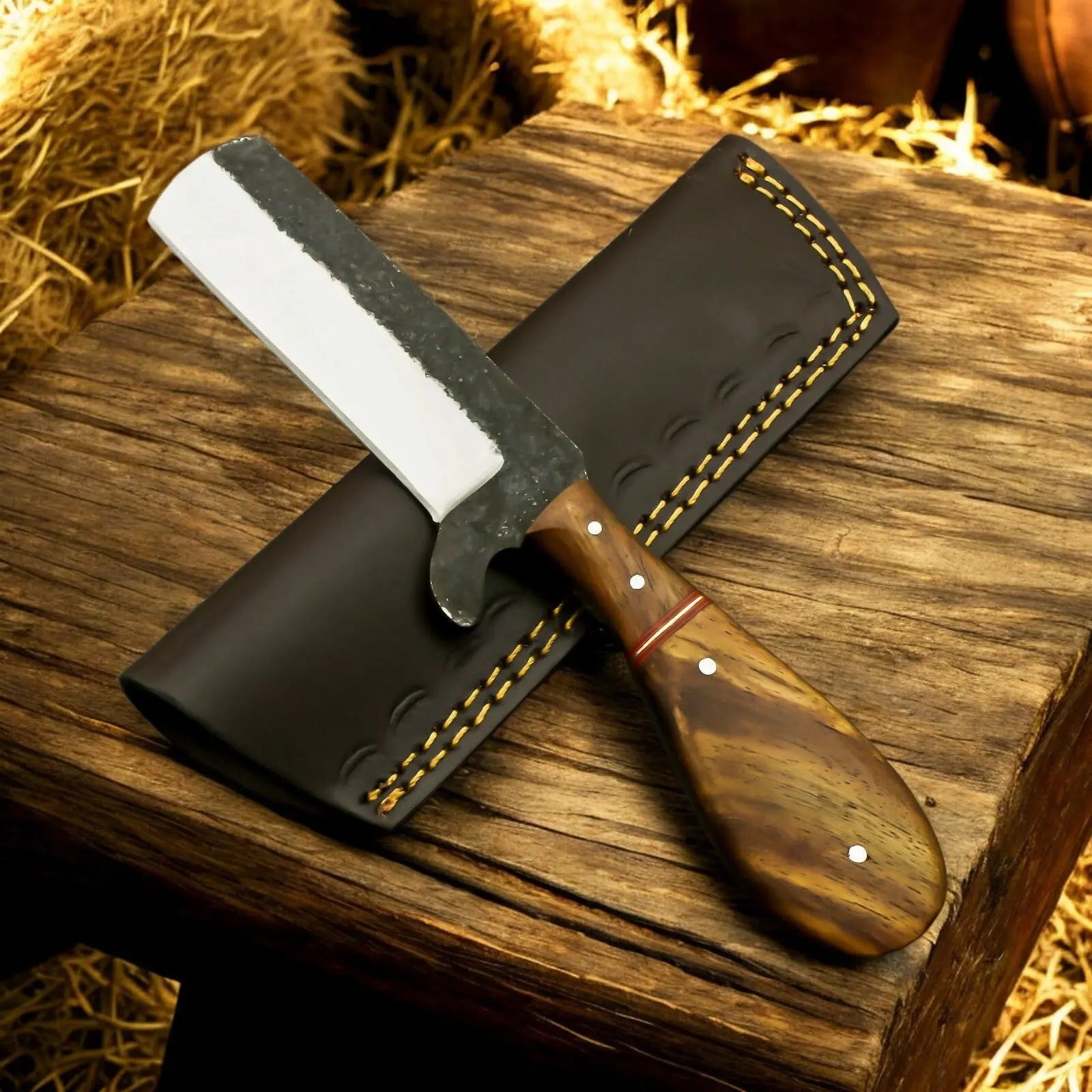 Custom Handmade Bull Cutter Knife – 1095 Forged Steel by Damascus Knife Store, Damascus knife detail photo 2