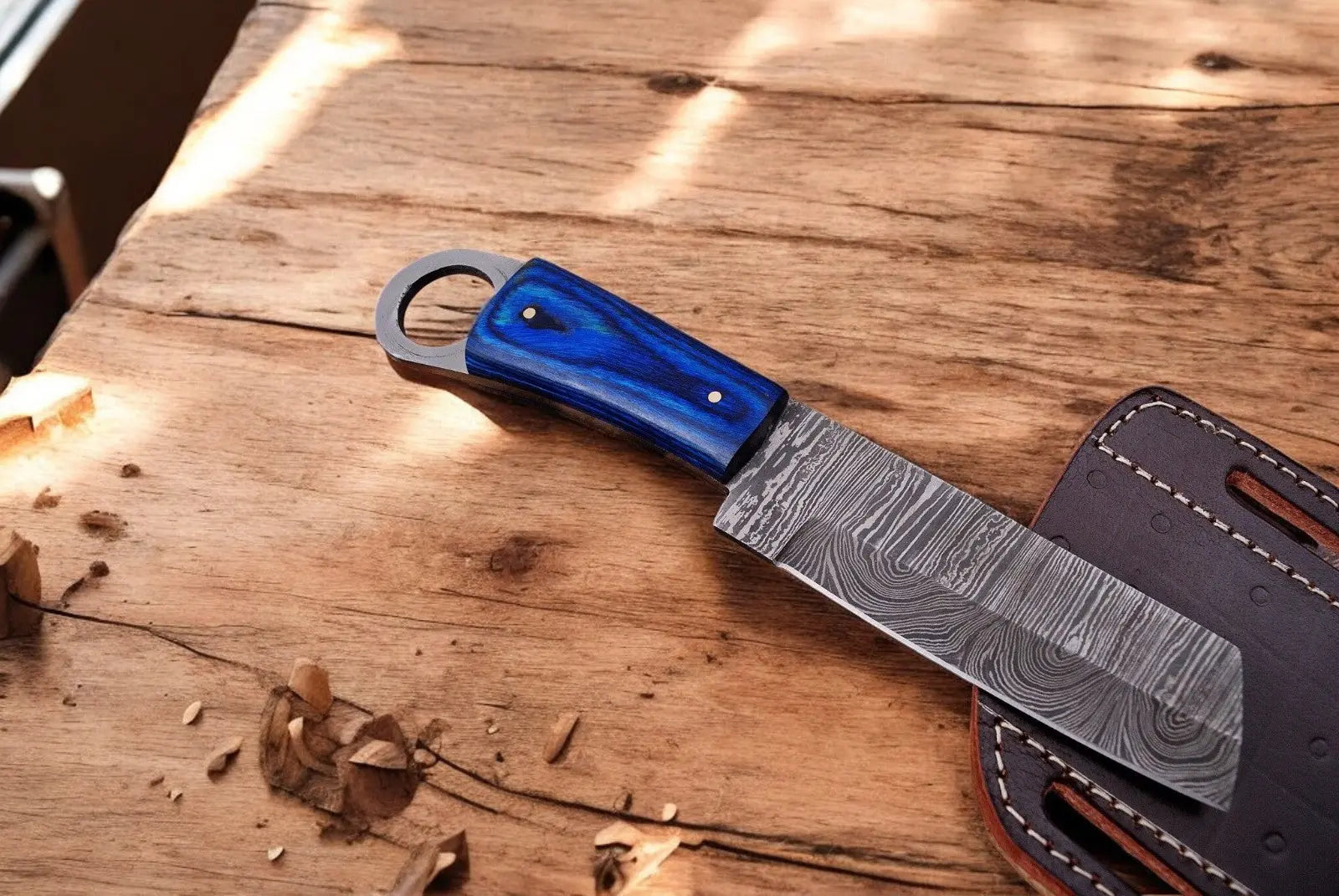 Custom Handmade Bull Cutter Knife – 8.5" File Steel Blade by Damascus Knife Store, Damascus knife main product photo