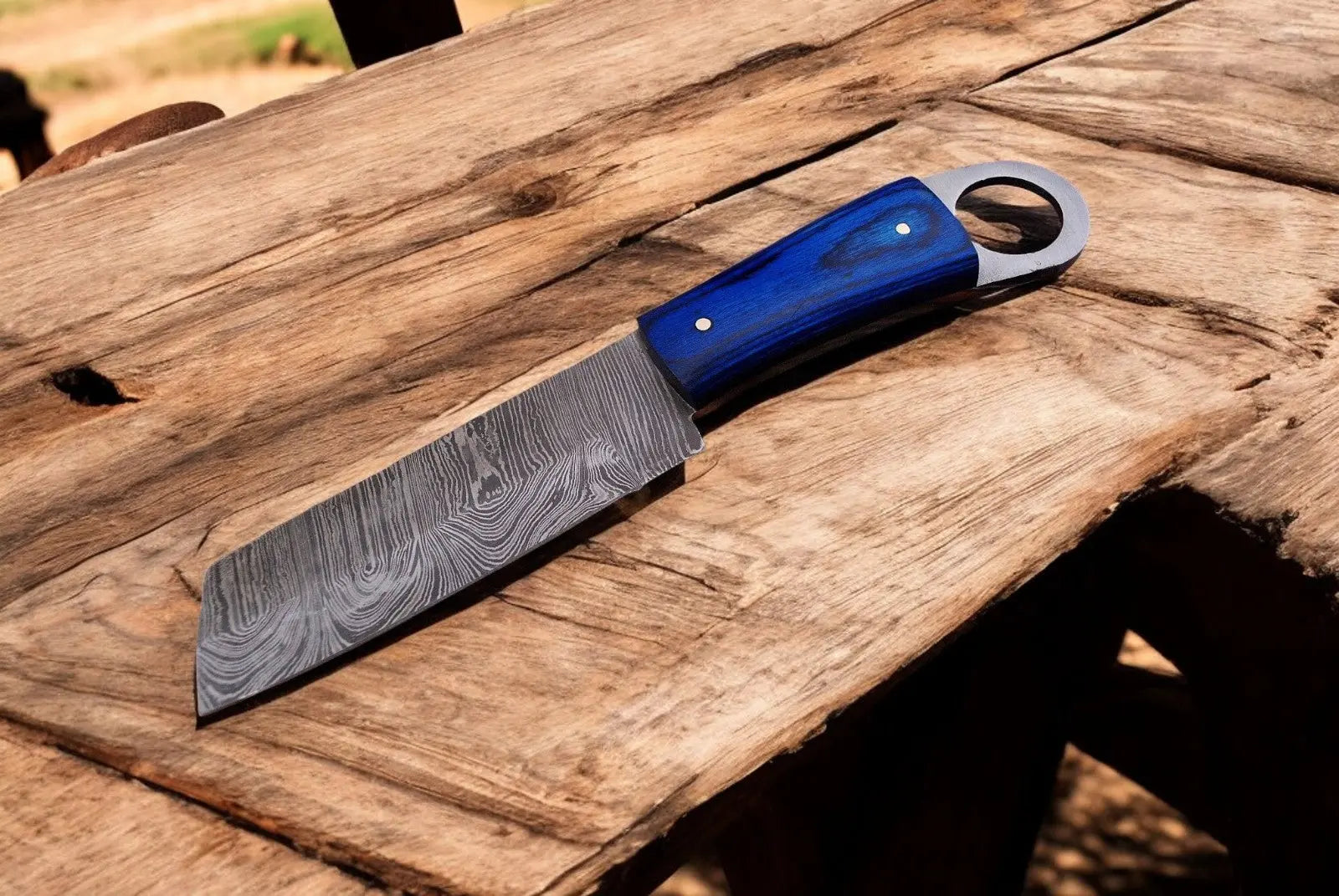 Custom Handmade Bull Cutter Knife – 8.5" File Steel Blade by Damascus Knife Store, Damascus knife detail photo 2