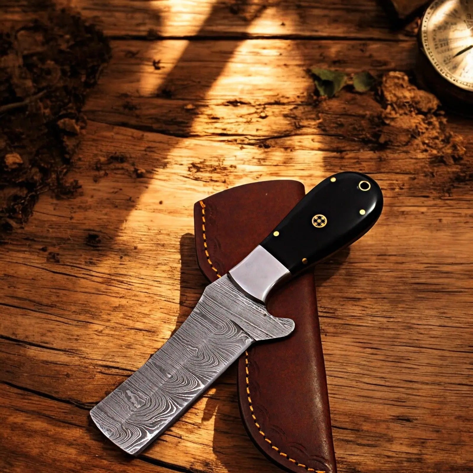 Custom Handmade Bull Cutter Knife – 8" Damascus Steel by Damascus Knife Store, Damascus knife main product photo