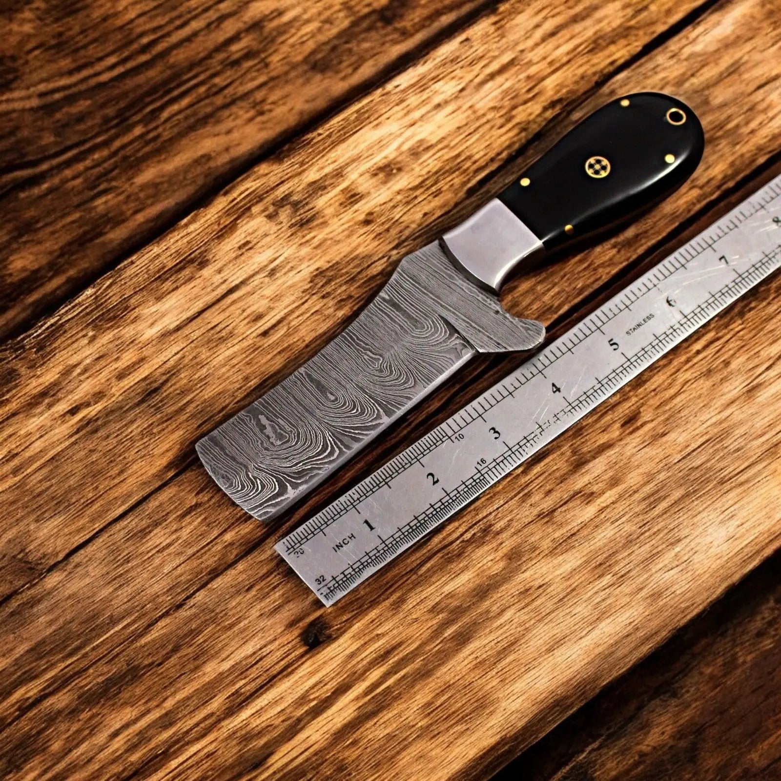 Custom Handmade Bull Cutter Knife – 8" Damascus Steel by Damascus Knife Store, Damascus knife detail photo 2