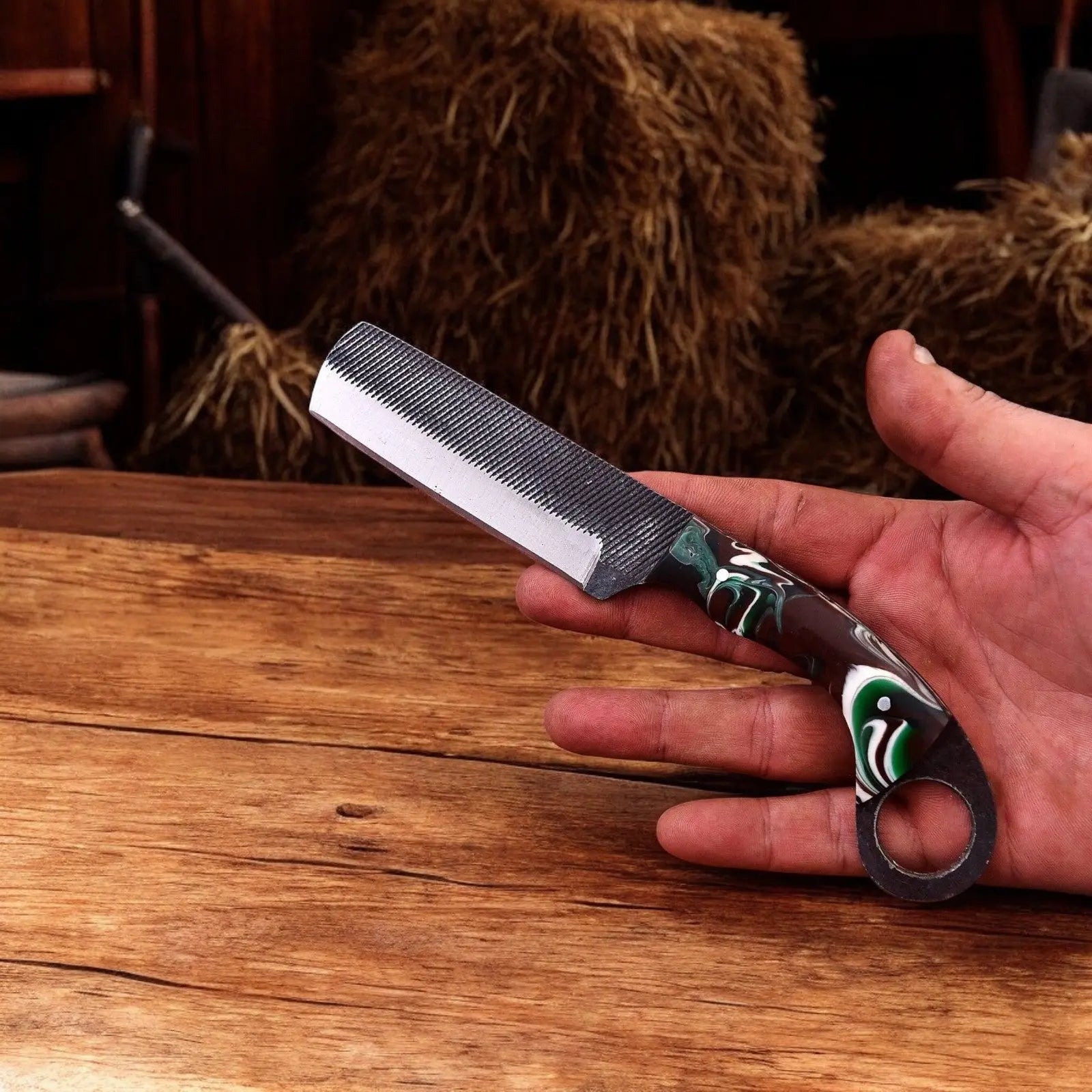 Custom Handmade Bull Cutter Knife – 8" File Tool Steel by Damascus Knife Store, Damascus knife main product photo