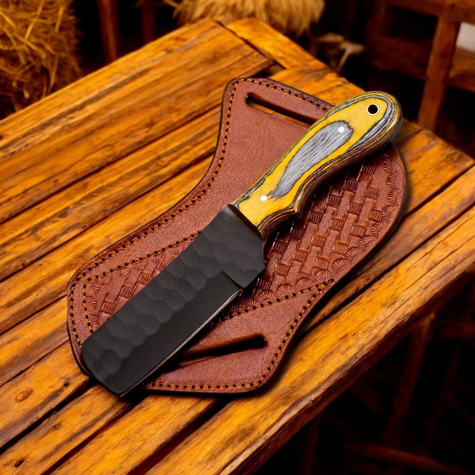 Custom Handmade Bull Cutter Knife – 8" High Carbon Steel by Damascus Knife Store, Damascus knife main product photo