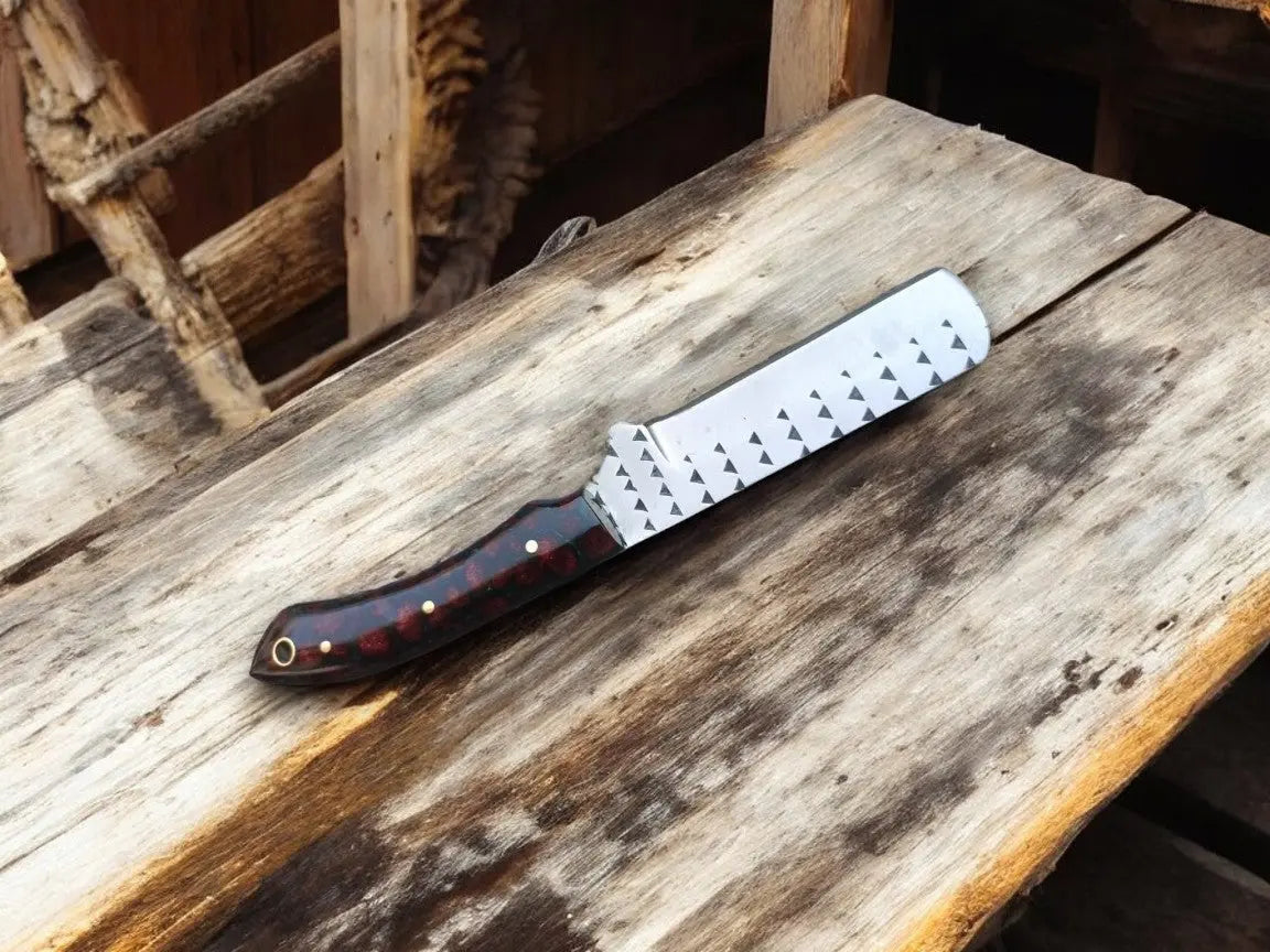 Custom Handmade Bull Cutter Knife – 8" Rasp Tool Steel by Damascus Knife Store, Damascus knife detail photo 2
