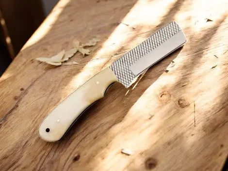 Custom Handmade Bull Cutter Knife – Bone Handle Damascus Knife Store