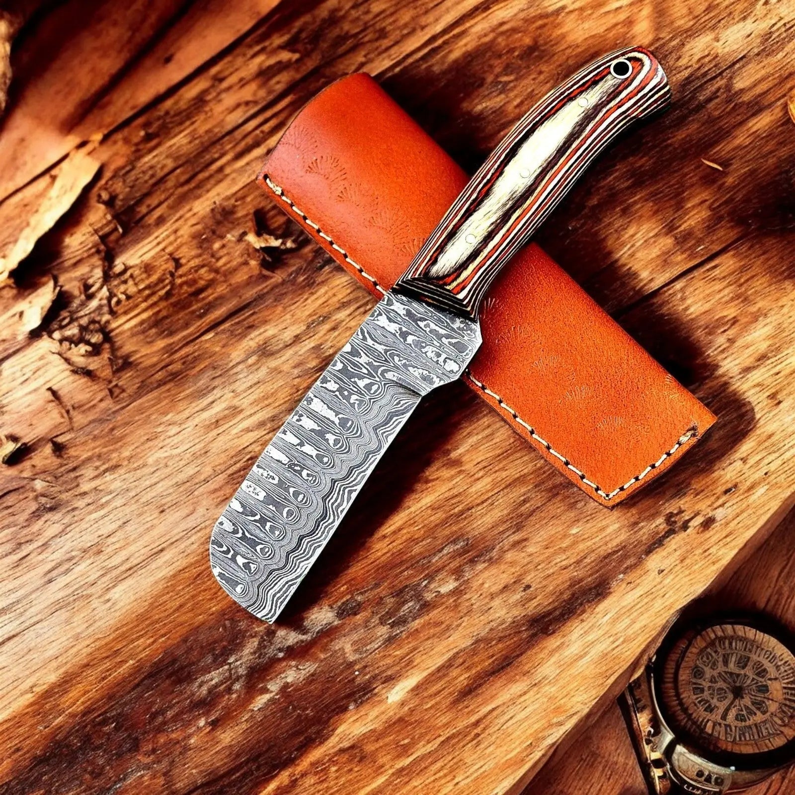 Custom Handmade Bull Cutter Knife – Damascus Steel Blade by Damascus Knife Store, Damascus knife main product photo