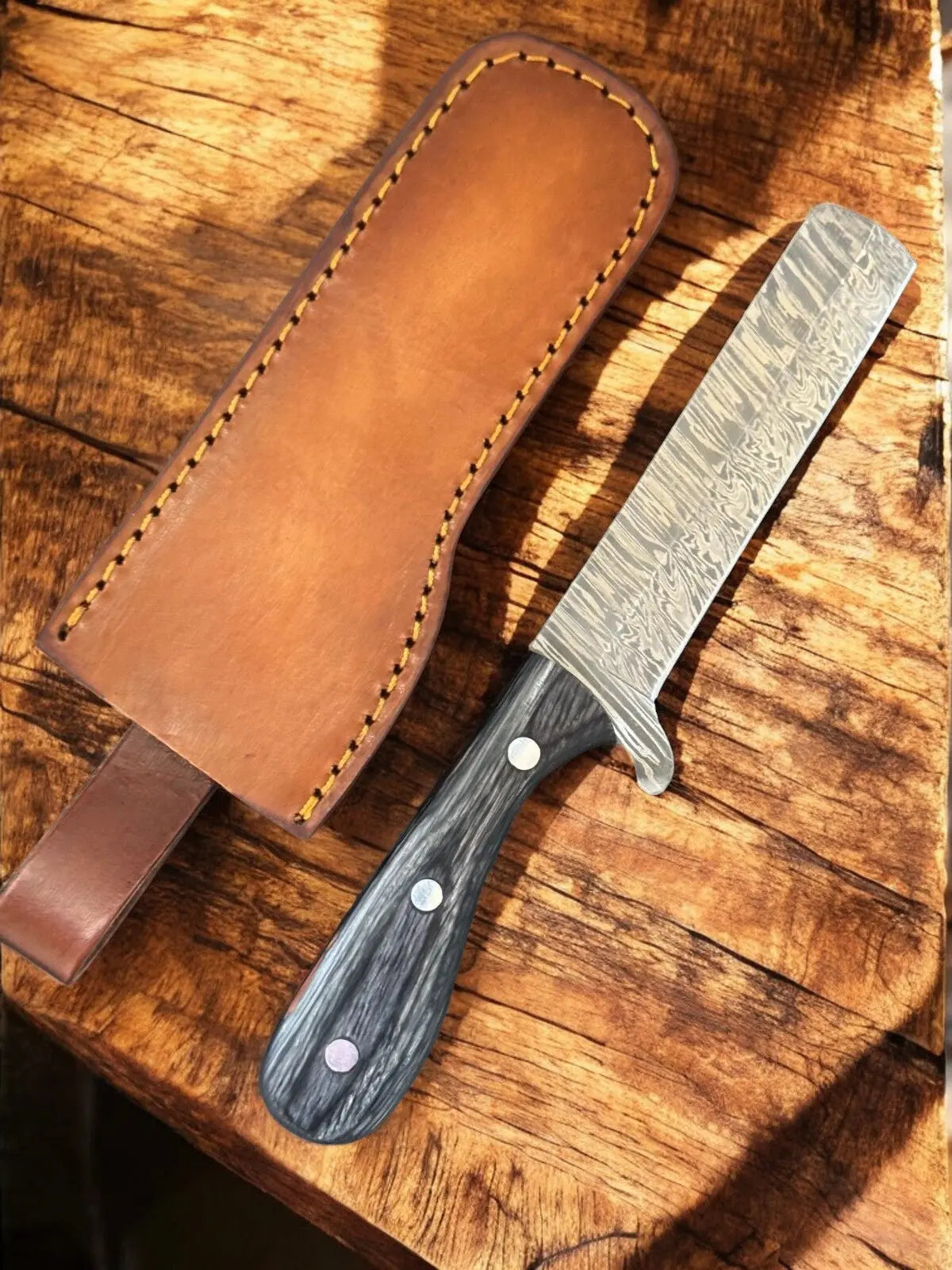 Custom Handmade Bull Cutter Knife – Damascus Steel, 8" by Damascus Knife Store, Damascus knife main product photo