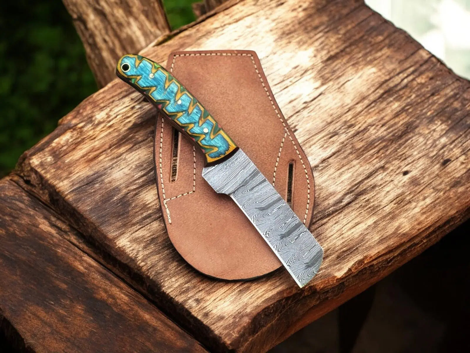 Custom Handmade Bull Cutter Knife – Damascus Steel, 8" by Damascus Knife Store, Damascus knife main product photo