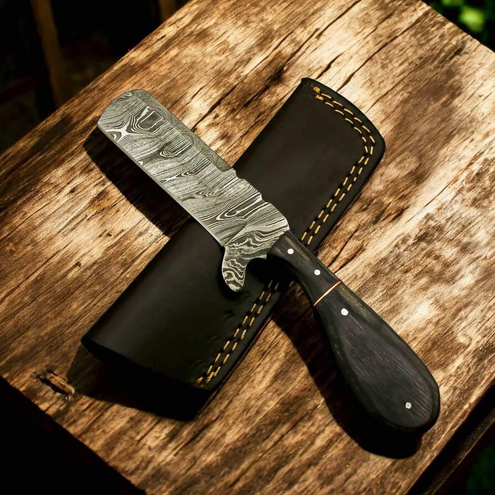 Custom Handmade Bull Cutter Knife – Damascus Steel, 8” by Damascus Knife Store, Damascus knife main product photo