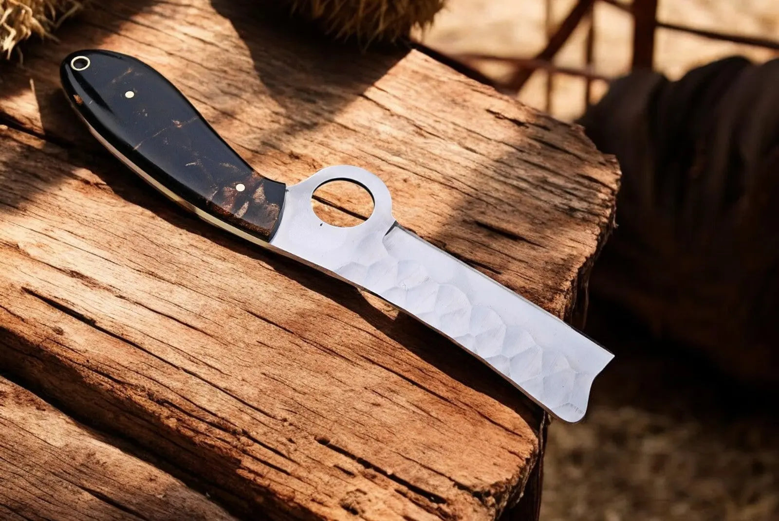 Custom Handmade Bull Cutter Knife – Exotic Wood Handle Damascus Knife Store