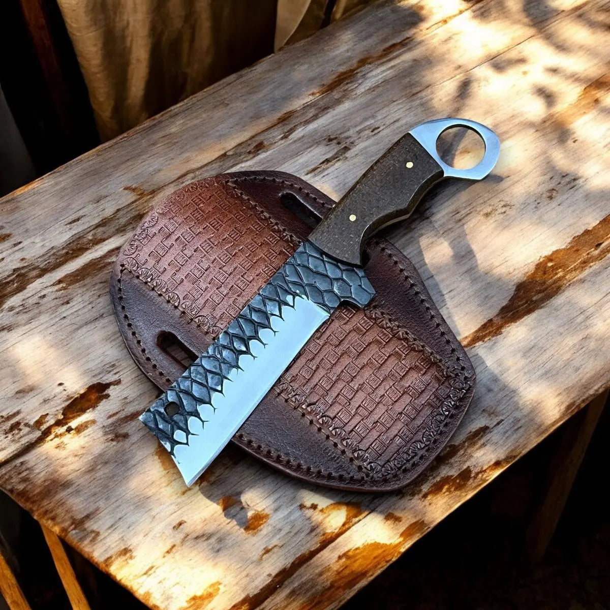 Custom Handmade Bull Cutter Knife – Rasp Tool Steel Blade Damascus Knife Store