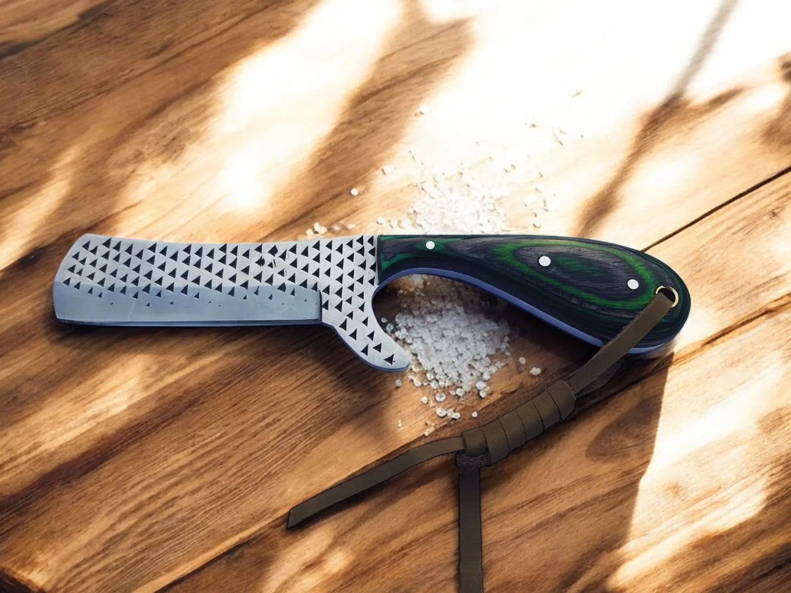 Custom Handmade Bull Cutter Knife – Rasp Tool Steel Blade by Damascus Knife Store, Damascus knife detail photo 2