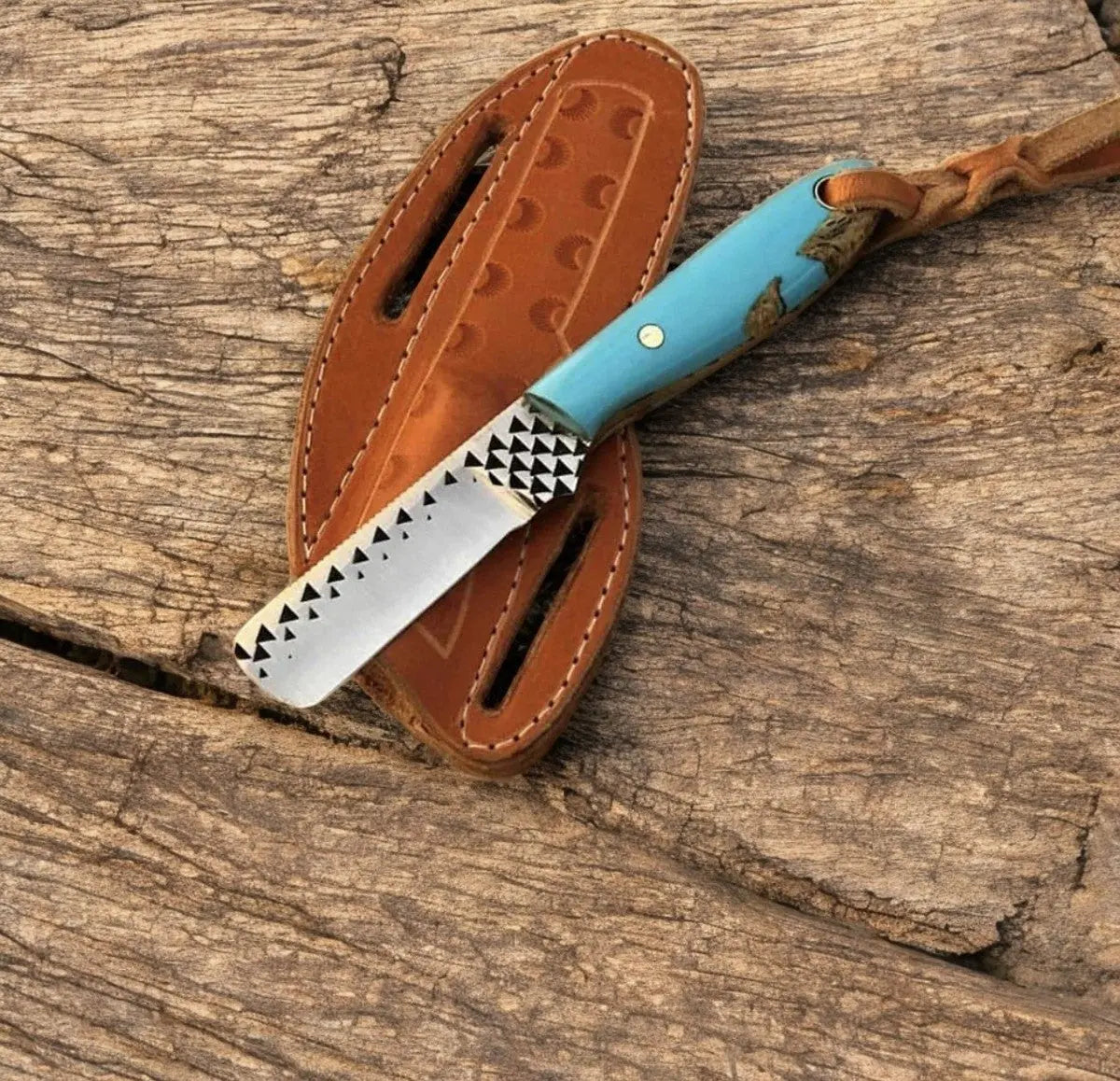 Custom Handmade Bull Cutter Knife | Rasp Tool Steel Blade Damascus Knife Store