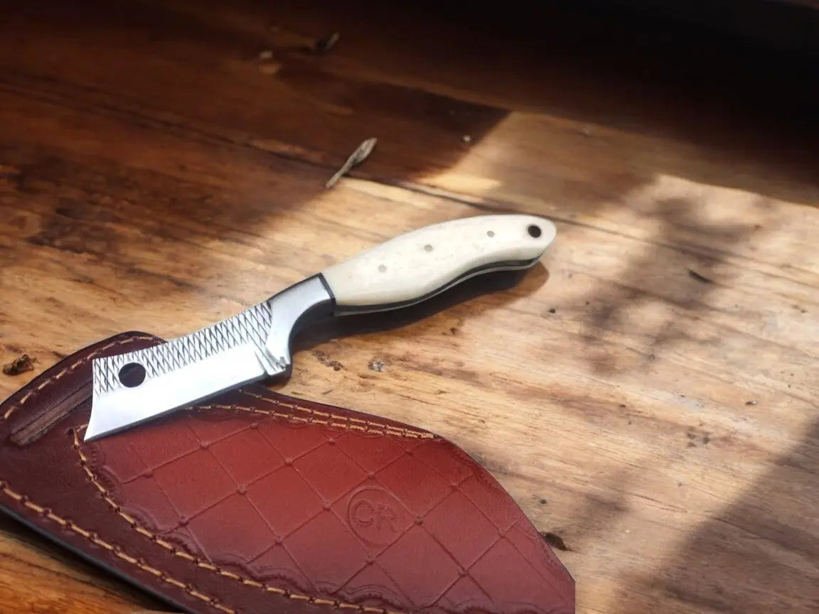 Custom Handmade Bull Cutter Knife – Rasp Tool Steel, 8" Damascus Knife Store