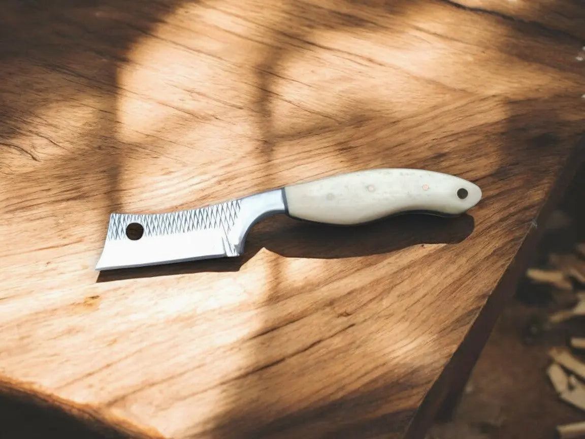 Custom Handmade Bull Cutter Knife – Rasp Tool Steel, 8" Damascus Knife Store