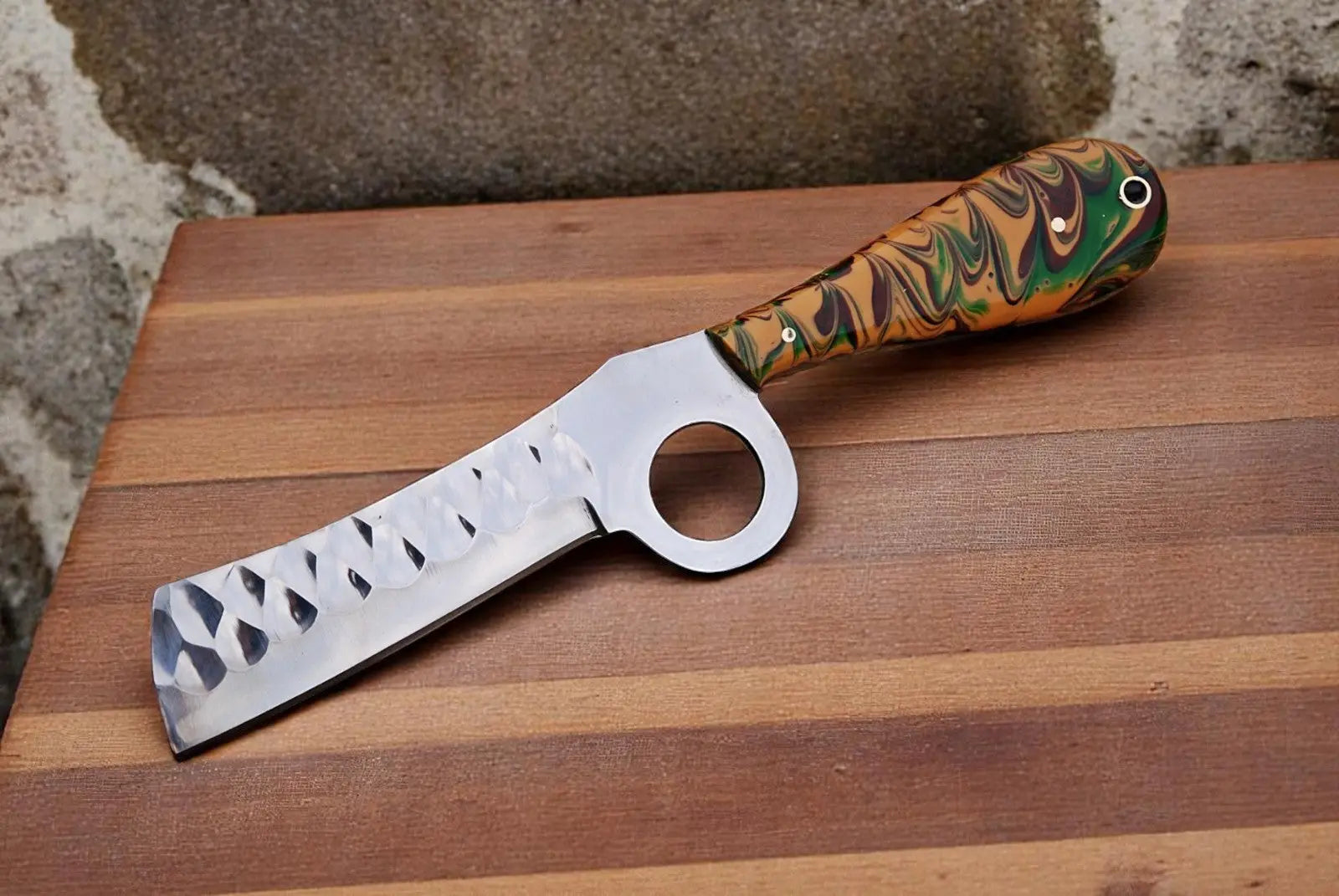 Custom Handmade Bull Cutter Knife with Resin Handle Damascus Knife Store