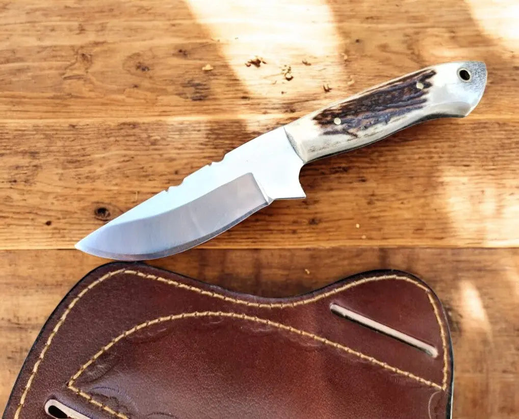 Custom Handmade Cowboy Knife with Antler Horn Handle by Damascus Knife Store, Damascus knife main product photo