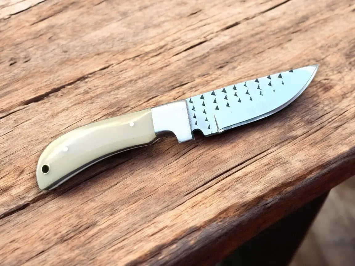 Custom Handmade Cowboy Knife with Bone Handle – 7.5" Damascus Knife Store