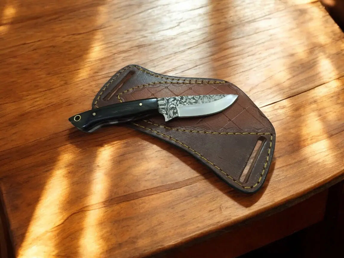 Custom Handmade D2 Steel Belt Knife with Rosewood Handle by Damascus Knife Store, Damascus knife main product photo