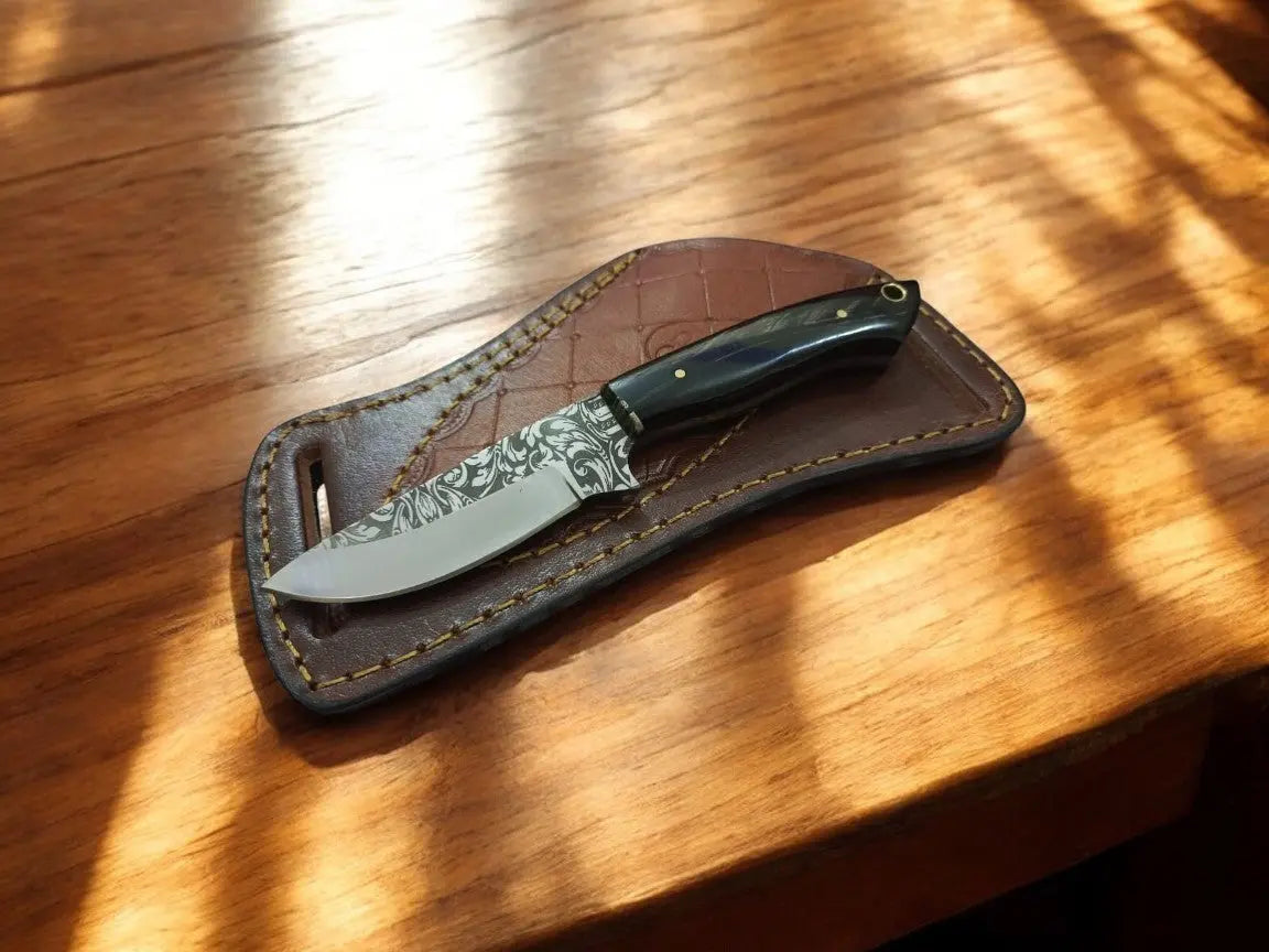 Custom Handmade D2 Steel Belt Knife with Rosewood Handle by Damascus Knife Store, Damascus knife detail photo 2