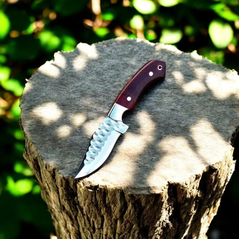 Custom Handmade D2 Steel Skinning Knife - 7.5" Micarta Handle by Damascus Knife Store, Damascus knife main product photo