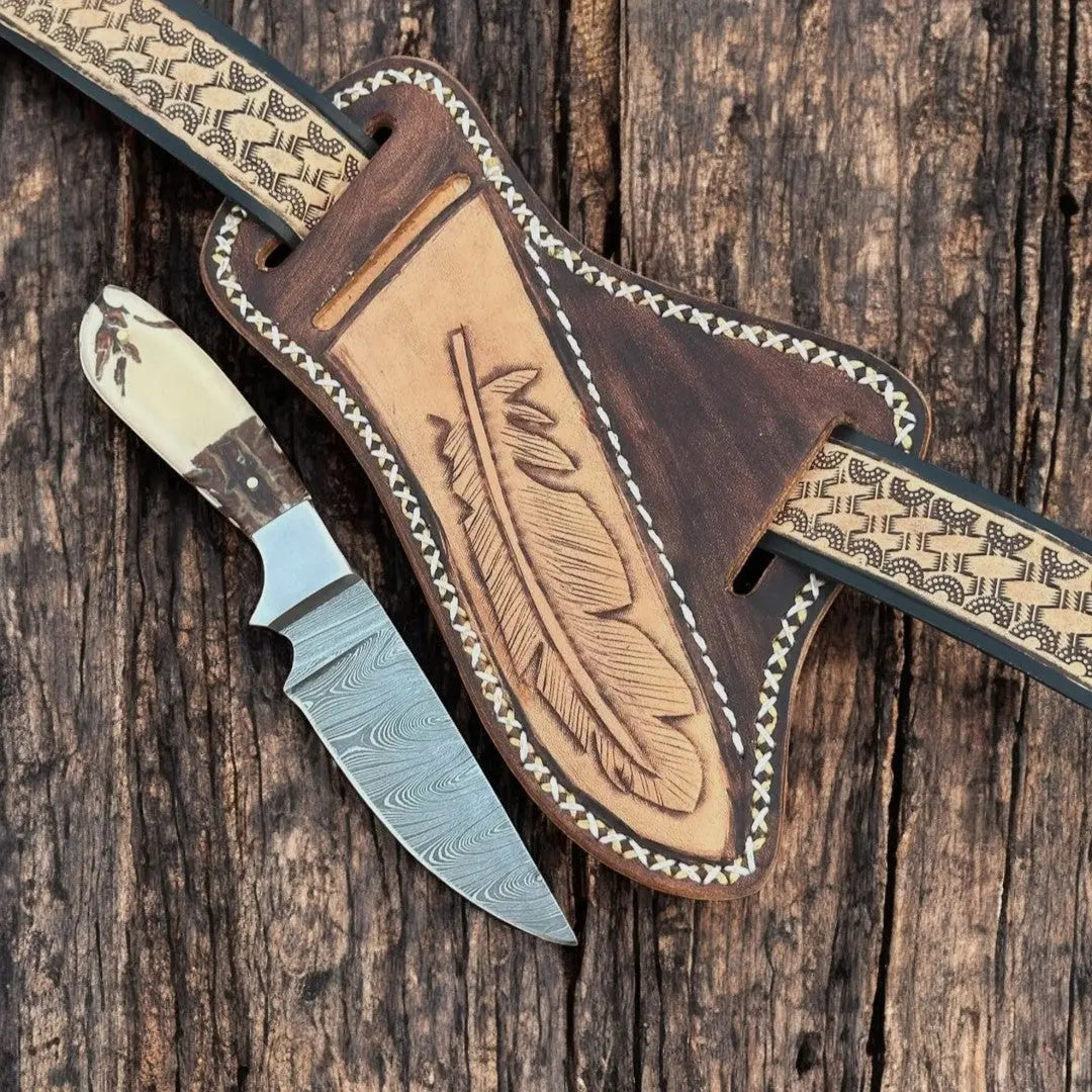 Custom Handmade Damascus Belt Knife – Epoxy Pine Cone Damascus Knife Store