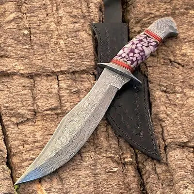Custom Handmade Damascus Bowie Knife – 15” with Resin Handle by Damascus Knife Store, Damascus knife main product photo