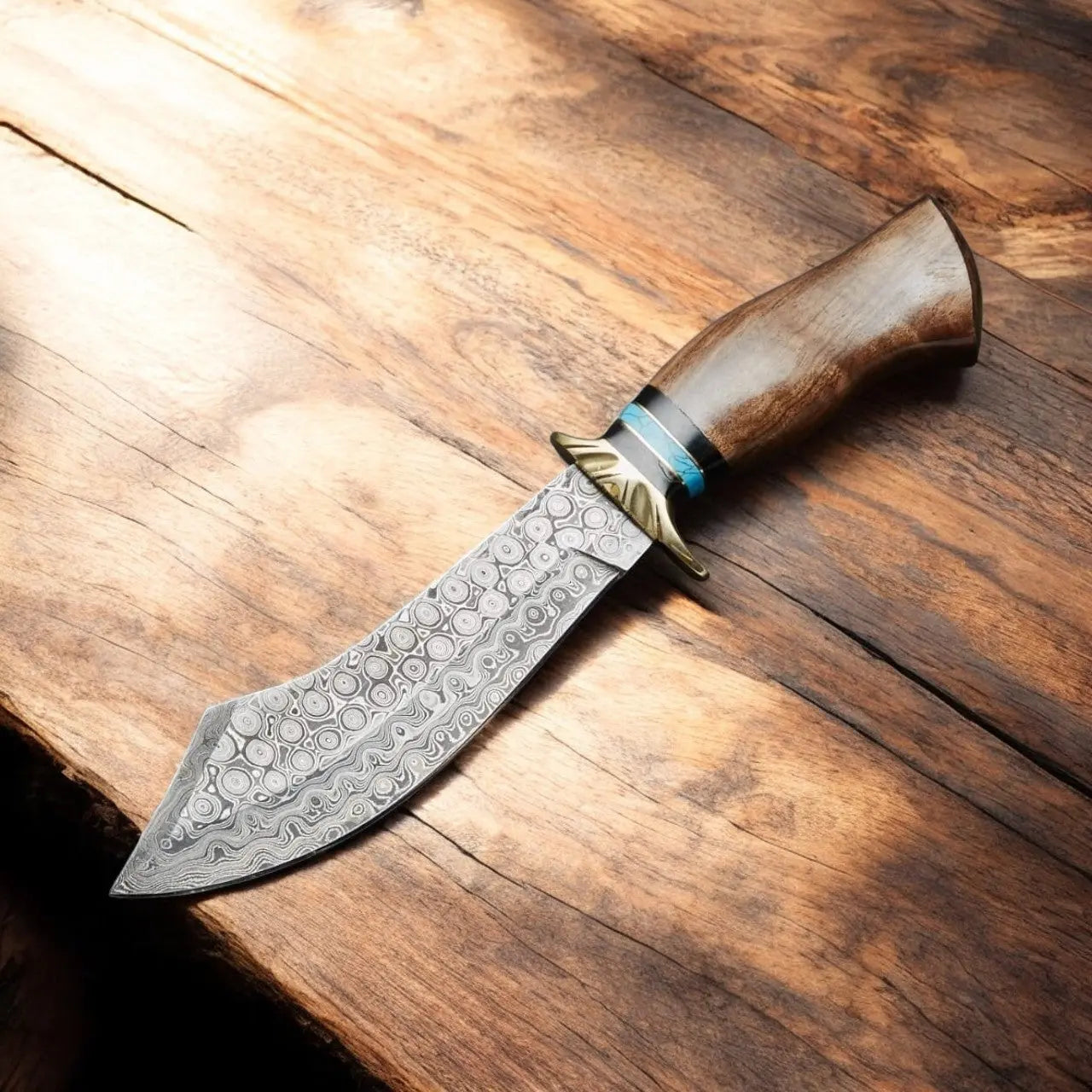 Custom Handmade Damascus Bowie Knife with Rosewood Handle by Damascus Knife Store, Damascus knife detail photo 2