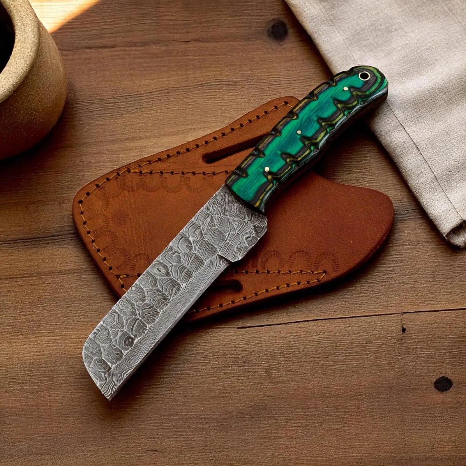 Custom Handmade Damascus Bull Cutter Knife 8.5" by Damascus Knife Store, Damascus knife main product photo