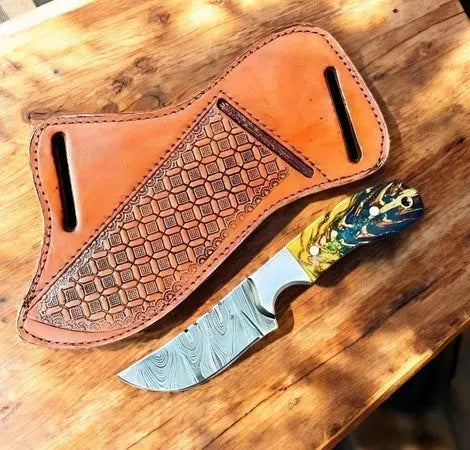 Custom Handmade Damascus Cowboy Knife with Epoxy Pine Cone Handle Damascus Knife Store