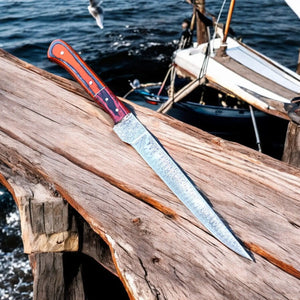 Custom Handmade Damascus Fillet Knife – 12" Exotic Wood by Damascus Knife Store, Damascus knife detail photo 3