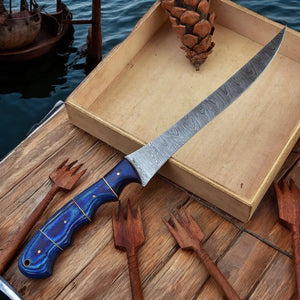 Custom Handmade Damascus Fillet Knife – 12" Exotic Wood Handle Damascus Knife Store