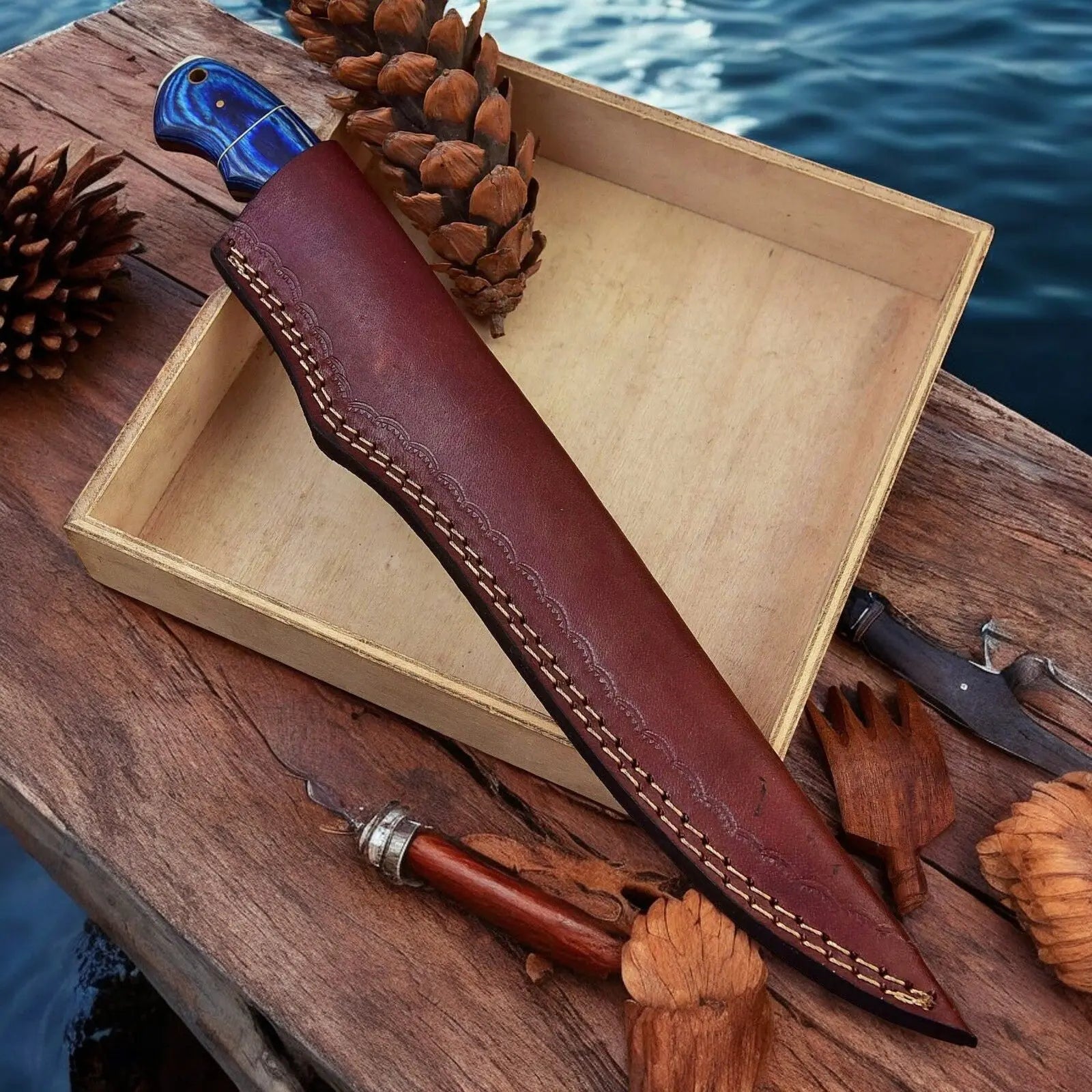 Custom Handmade Damascus Fillet Knife – 12" Exotic Wood Handle Damascus Knife Store