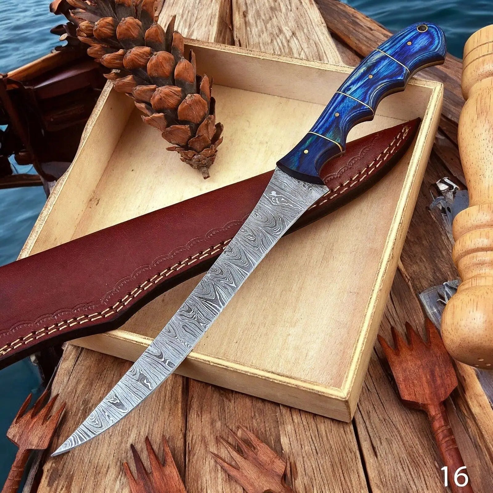 Custom Handmade Damascus Fillet Knife – 12" Exotic Wood Handle Damascus Knife Store