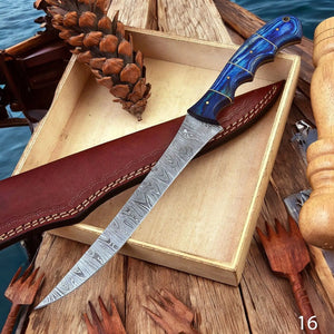 Custom Handmade Damascus Fillet Knife – 12" Exotic Wood Handle Damascus Knife Store