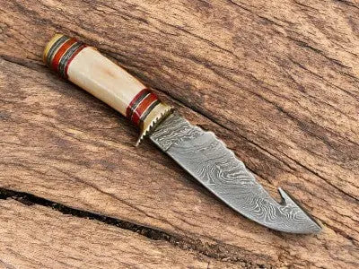 Custom Handmade Damascus Gut Hook Hunting Knife – 10.5" by Damascus Knife Store, Damascus knife main product photo