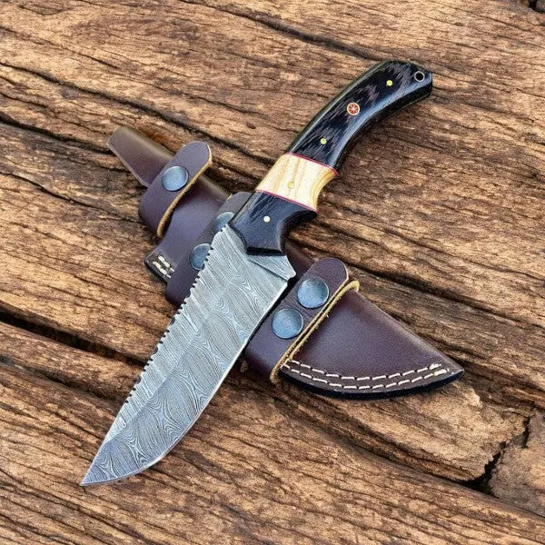 Custom Handmade Damascus Hunting Knife – 10" with Wenge & Olivewood Handle by Damascus Knife Store, Damascus knife main product photo