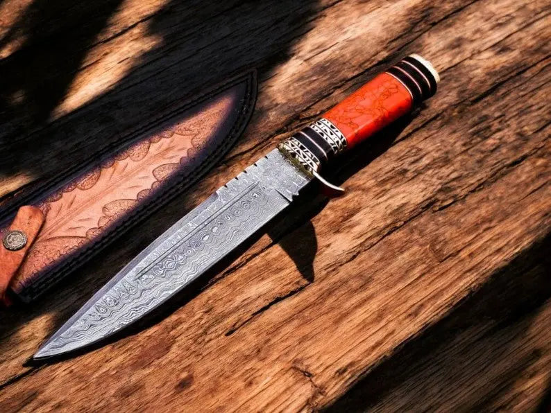 Custom Handmade Damascus Hunting Knife – 11" with Sheath Damascus Knife Store